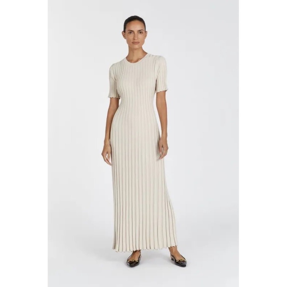DISSH Ada Stone Short Sleeve Ribbed Midi Maxi Dress Beige Size S NEW